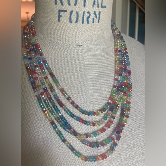 NWT Multicolor Crystal Necklace 5 Strand SUPER SPARKLY  18” at shortest DIVA - Picture 4 of 11